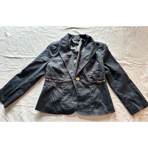 Seductions Womens Black Horsebit Accent Blazer Jacket Gold Hardware Size Large